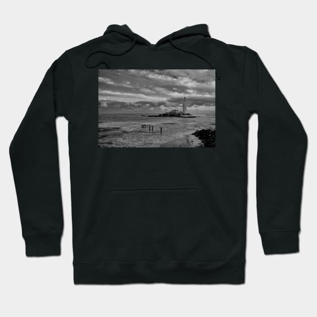 Sanderlings at St Mary's Island - Monochrom Hoodie by Violaman